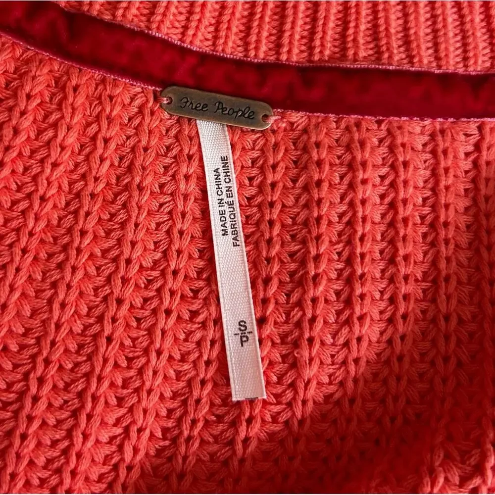Free People Damsel Knit Bell‎ Sleeve Pullover Sweater Coral Size Small
